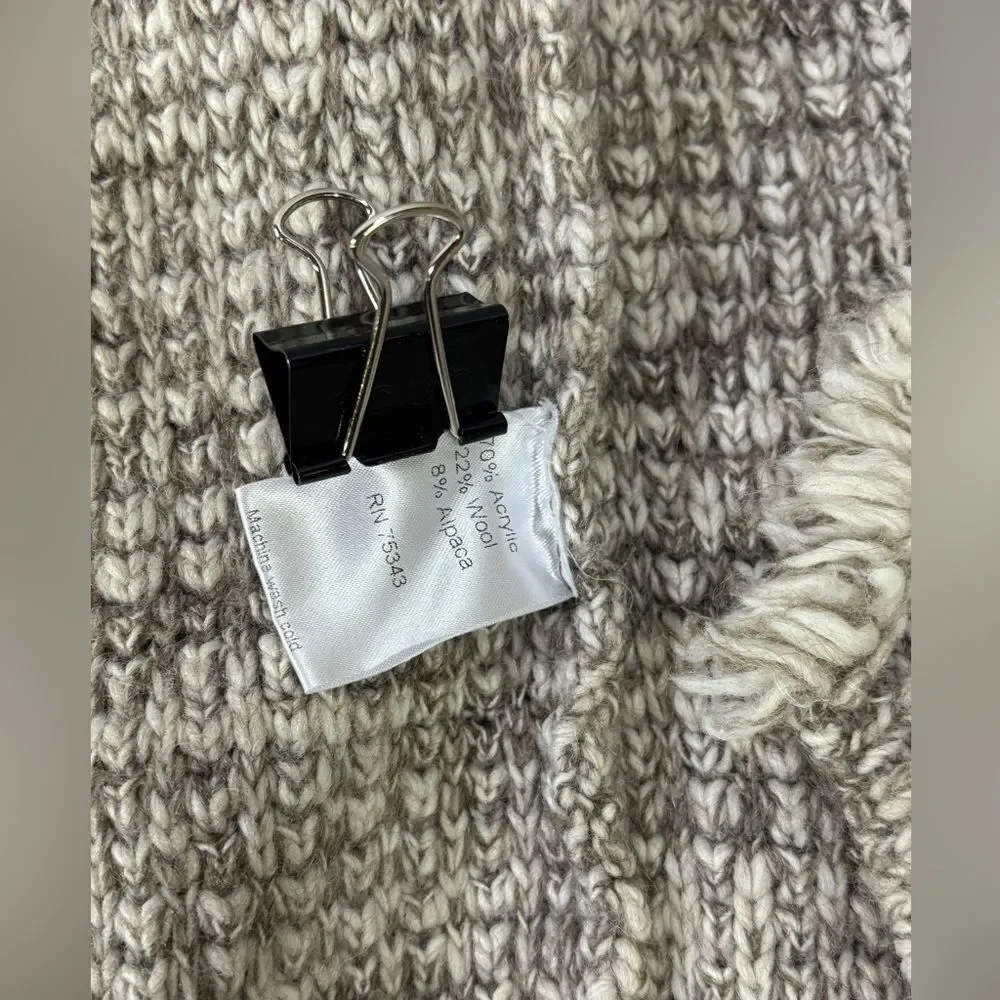 COCOGIO Cream Brown Marled Wool Cozy Boho Fringed Academia Cardigan Sweater XS